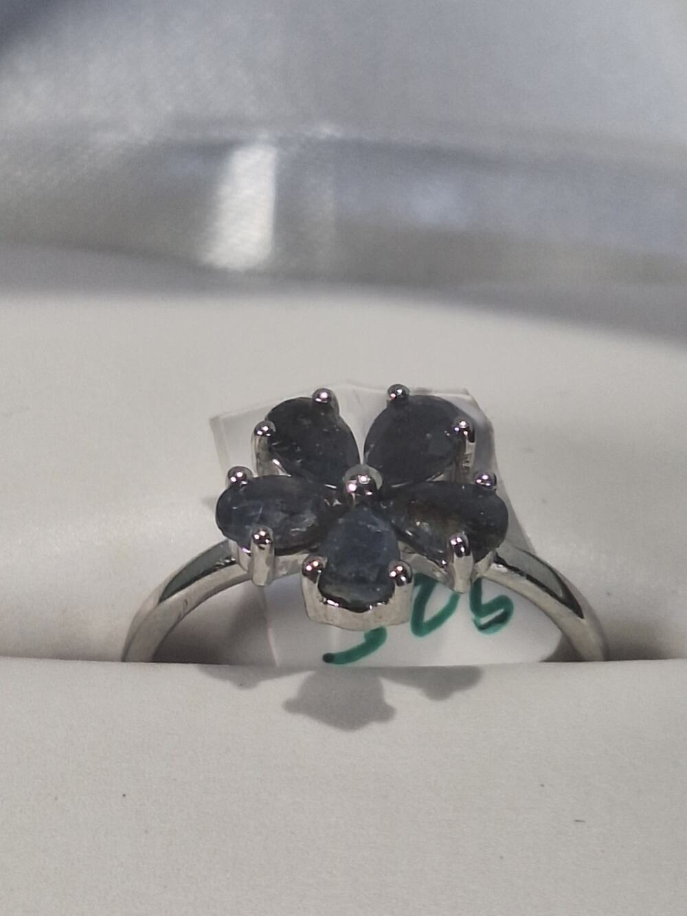 925 Sterling Silver 1.54ct Genuine Sapphire Flower Ring Size 6.5 Cluster- NIB